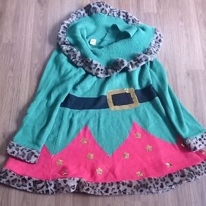 Holiday Off-the-Shoulder Sweater with Leopard Trim